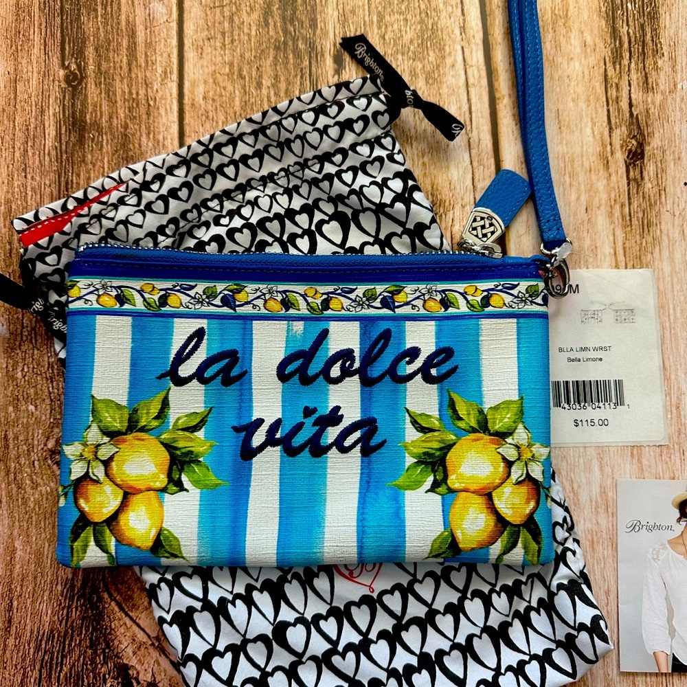 NWT BRIGHTON LEMON SUMMER DOLCE VITA WRISTLET ZIPPER POUCH
